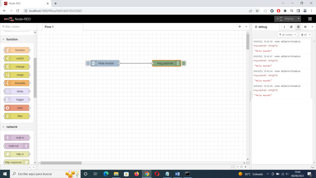 Flujo de información en Node-RED