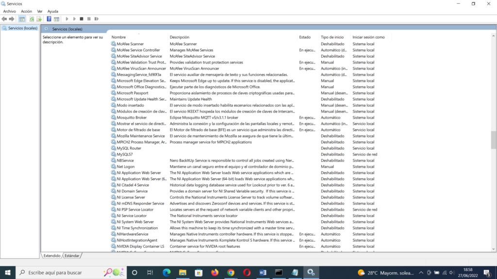 Buscando mosquitto en el listado de servicios