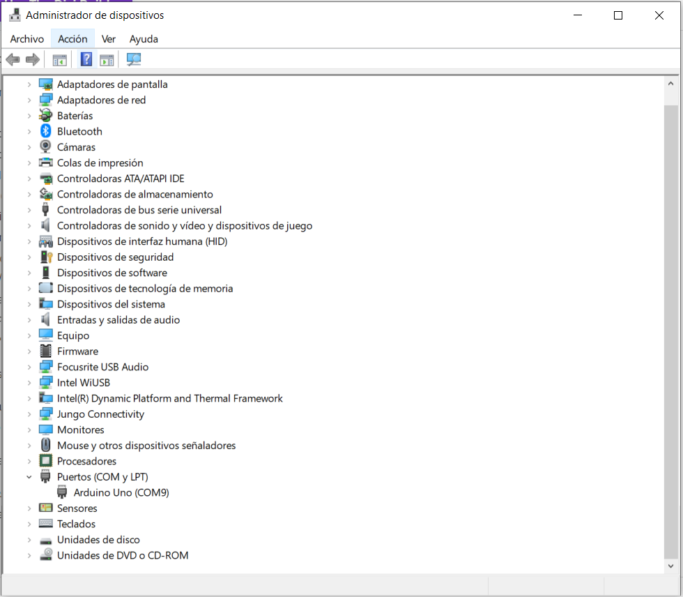 Administrador de dispositivos del panel de control de Windows 10