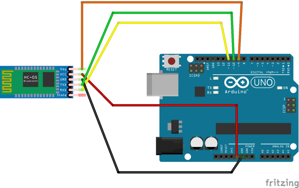 Esquema fritzing del módulo bluetooth HC-05